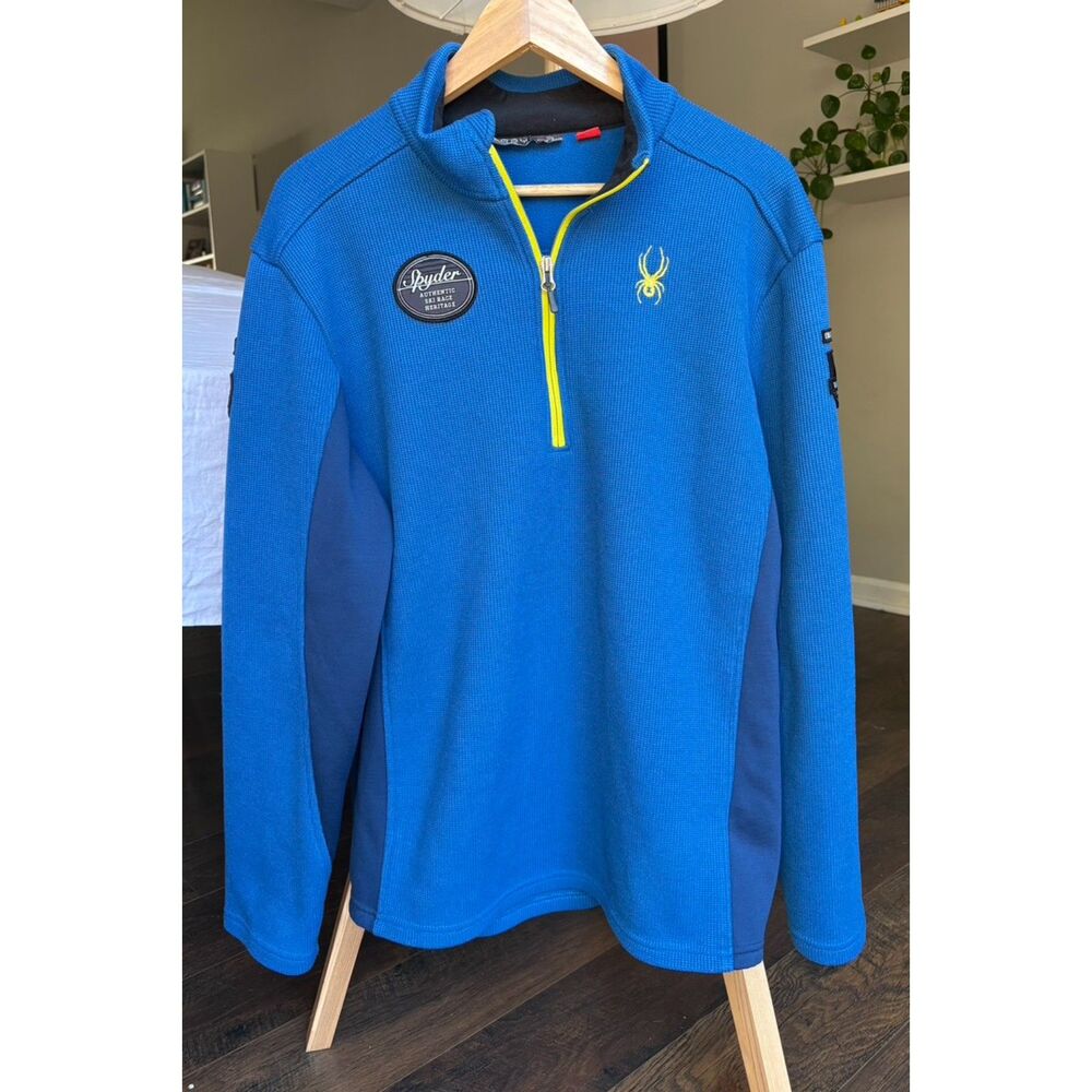 Spyder Mens Bandit 1/4 Zip Pullover Jacket L Blue Sweater Fleece